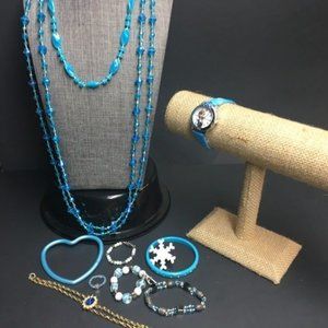 Frozen Elsa Jewelry Lot Watch Blue Snowflake Flower Heart Ring Bracelet Necklace